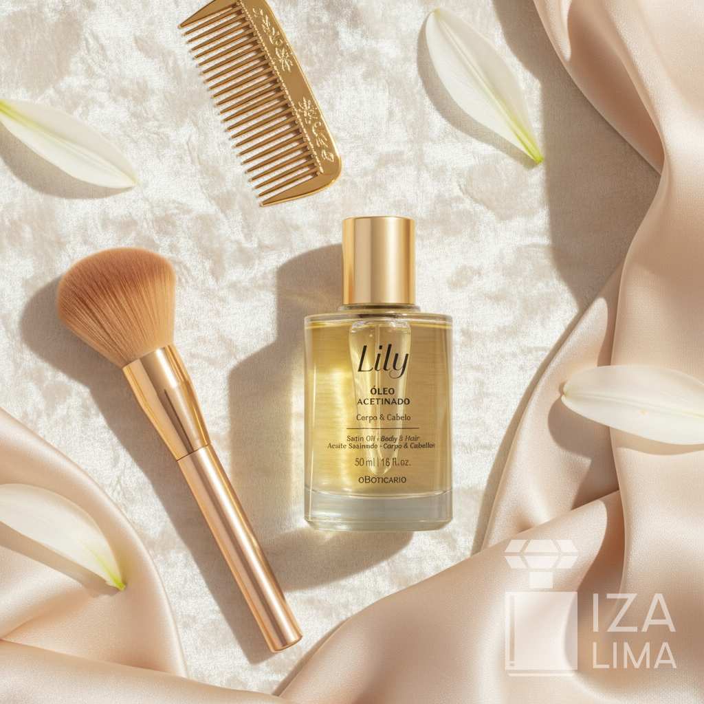 Óleo Acetinado Multifuncional Corpo e Cabelo Lily 50ml – Soin Luxueux pour une Peau et des Cheveux Sublimes