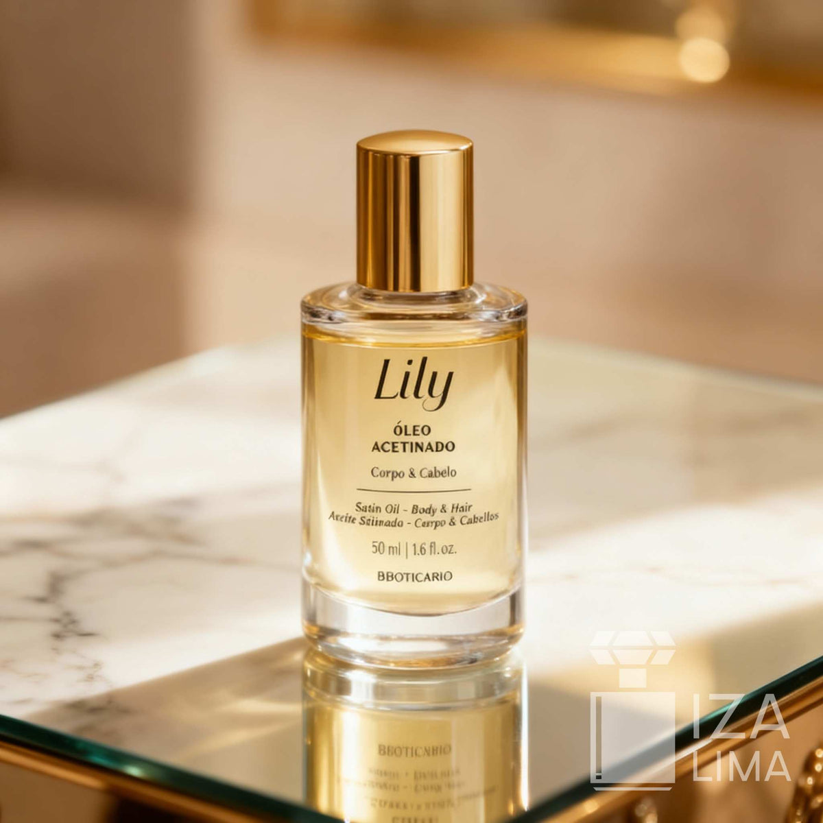 Óleo Acetinado Multifuncional Corpo e Cabelo Lily 50ml – Soin Luxueux pour une Peau et des Cheveux Sublimes