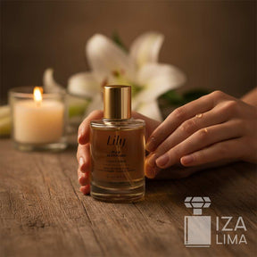 Óleo Acetinado Multifuncional Corpo e Cabelo Lily 50ml – Soin Luxueux pour une Peau et des Cheveux Sublimes
